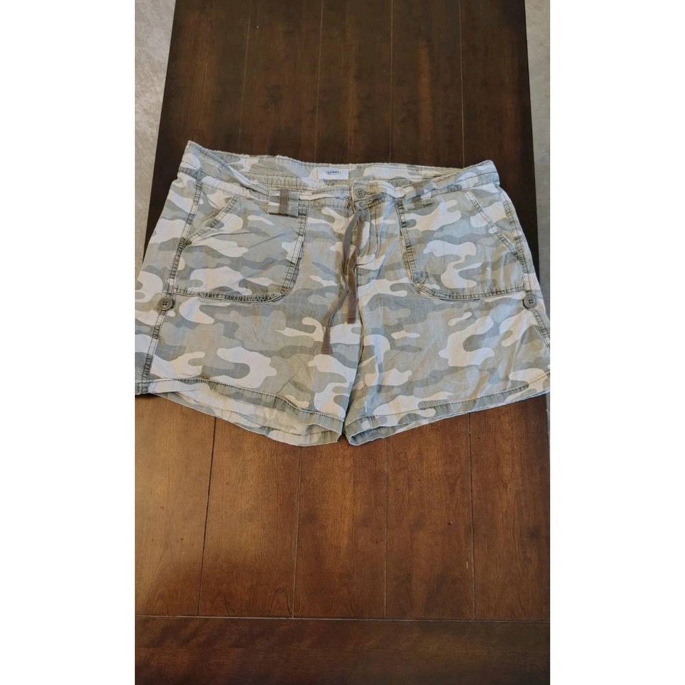Old Navy Womens Grey Camo Cargo Shorts Size 16 Drawstring Cotton Camouflage
